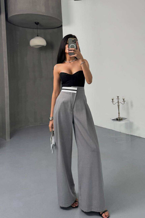 WIDE LEG SIMPLE WOMEN TROUSERS LIGHT GREY/GZ - 2