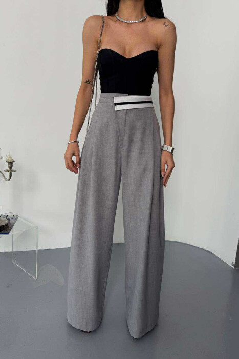 WIDE LEG SIMPLE WOMEN TROUSERS LIGHT GREY/GZ - 3