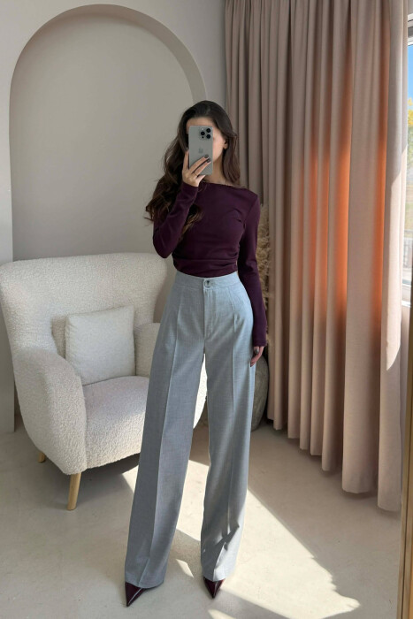WIDE LEG SIMPLE WOMEN TROUSERS LIGHT GREY/GZ 