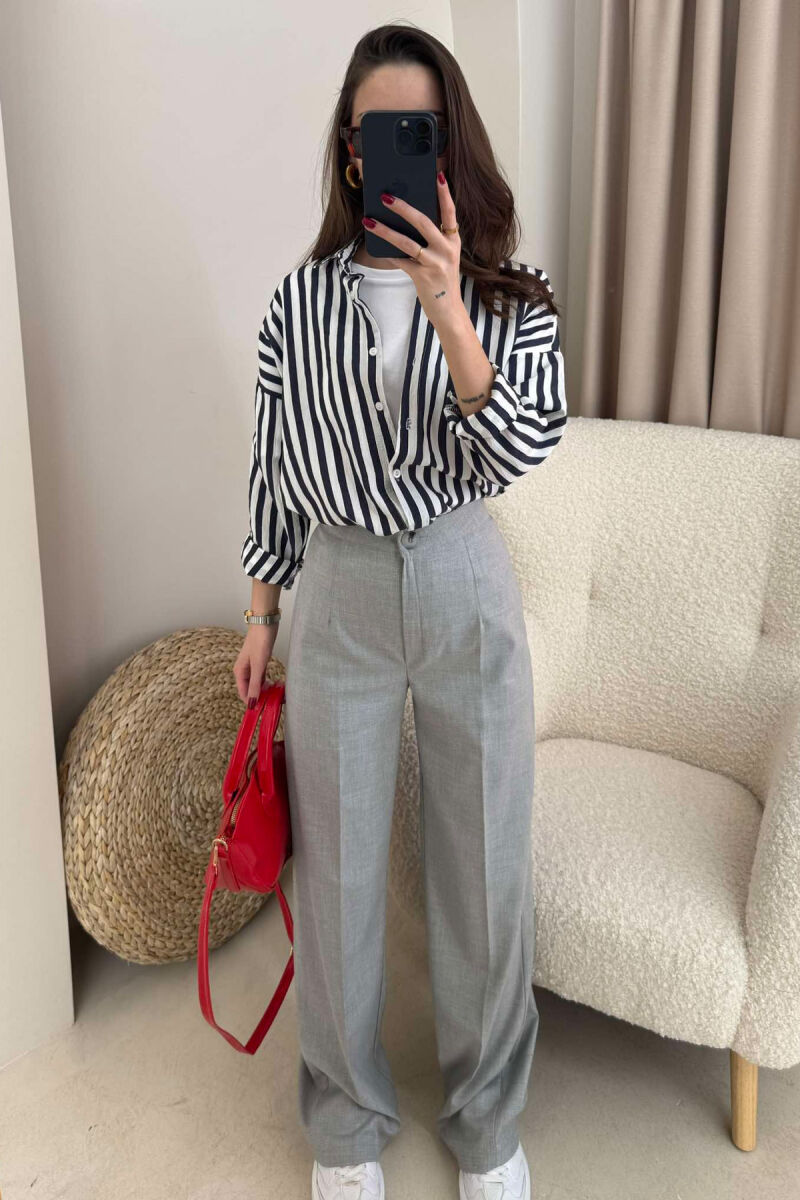 WIDE LEG SIMPLE WOMEN TROUSERS LIGHT GREY/GZ - 2