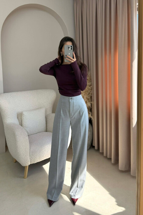 WIDE LEG SIMPLE WOMEN TROUSERS LIGHT GREY/GZ - 2