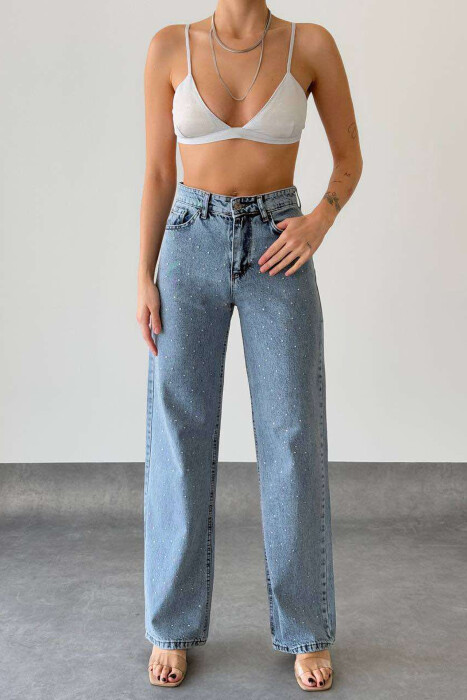 WIDE LEG SMALL DIAMOND DETAILS WOMEN JEANS IN LIGHTBLUE COLOR 