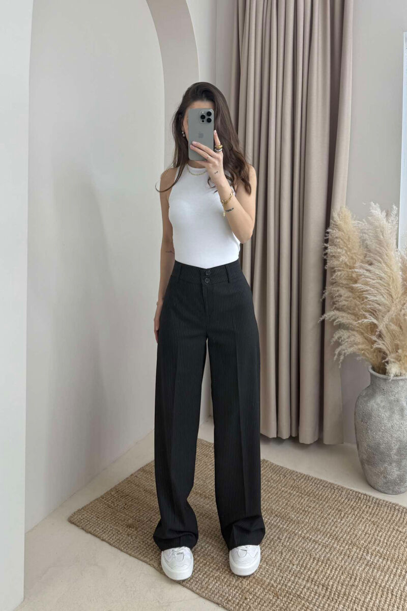 WIDE LEG STRIPED WOMEN TROUSERS BLACK/ E ZEZE - 1