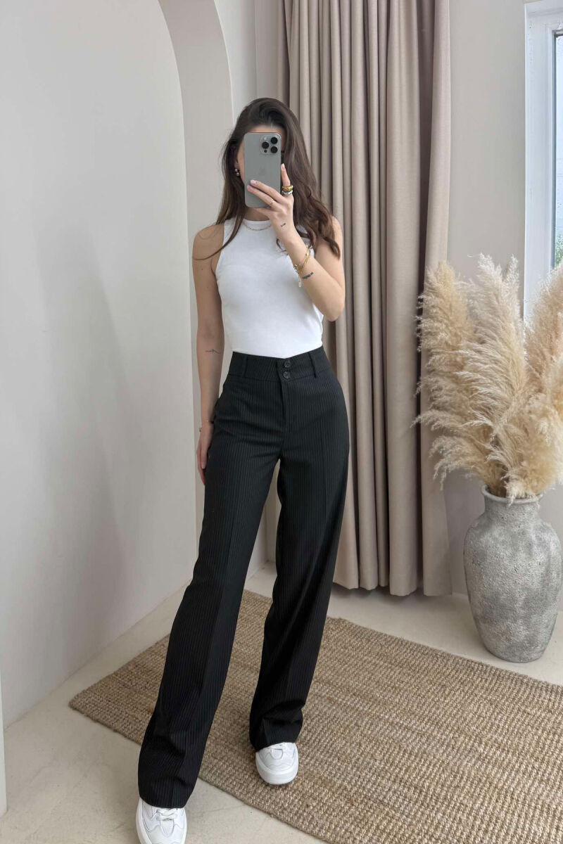 WIDE LEG STRIPED WOMEN TROUSERS BLACK/ E ZEZE - 2