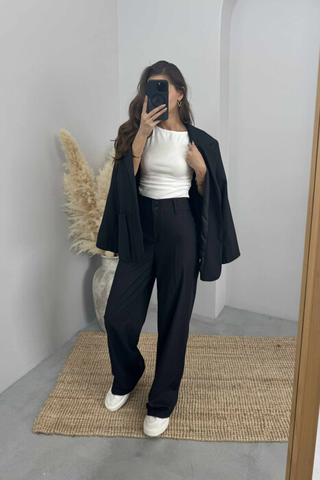 WIDE LEG STRIPED WOMEN TROUSERS BLACK/ E ZEZE - 2