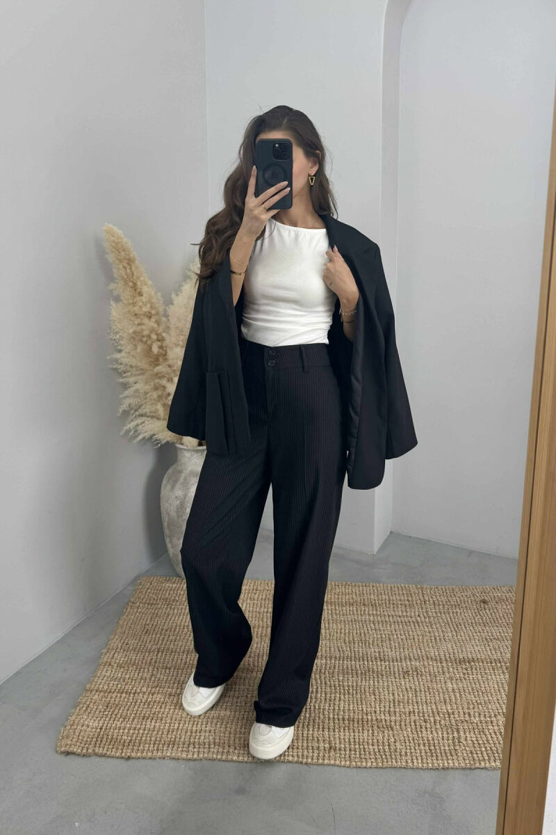 WIDE LEG STRIPED WOMEN TROUSERS BLACK/ E ZEZE - 2