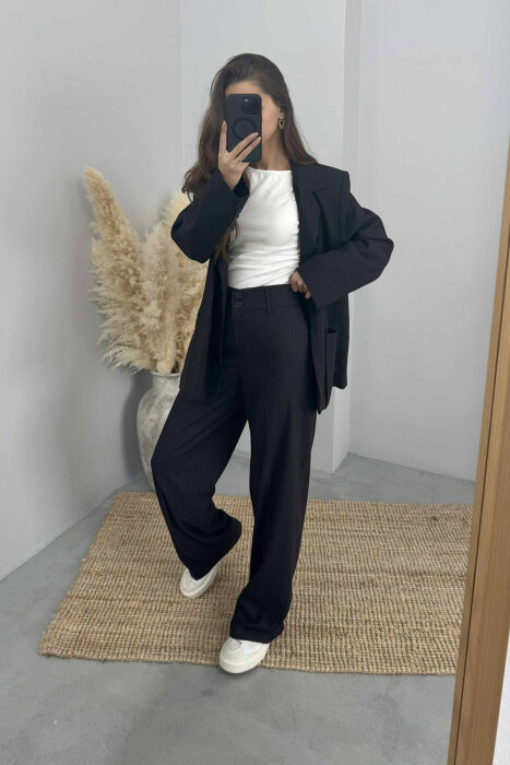 WIDE LEG STRIPED WOMEN TROUSERS BLACK/ E ZEZE - 3