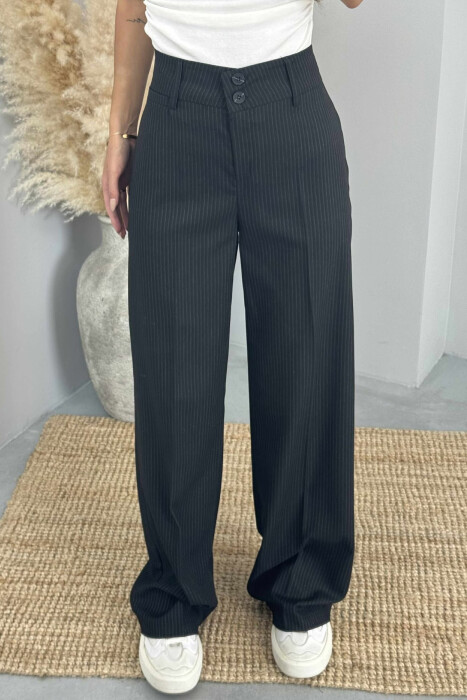 WIDE LEG STRIPED WOMEN TROUSERS BLACK/ E ZEZE - 4