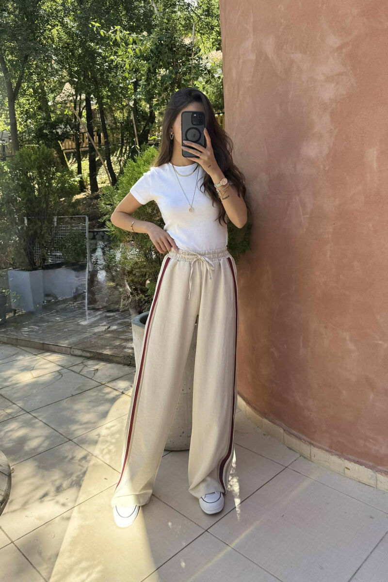 WIDE LEG STRIPED WOMEN TROUSERS CREAM/KREM - 1