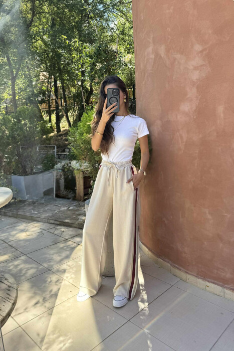 WIDE LEG STRIPED WOMEN TROUSERS CREAM/KREM - 2