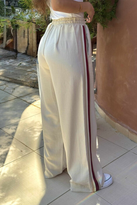 WIDE LEG STRIPED WOMEN TROUSERS CREAM/KREM - 3