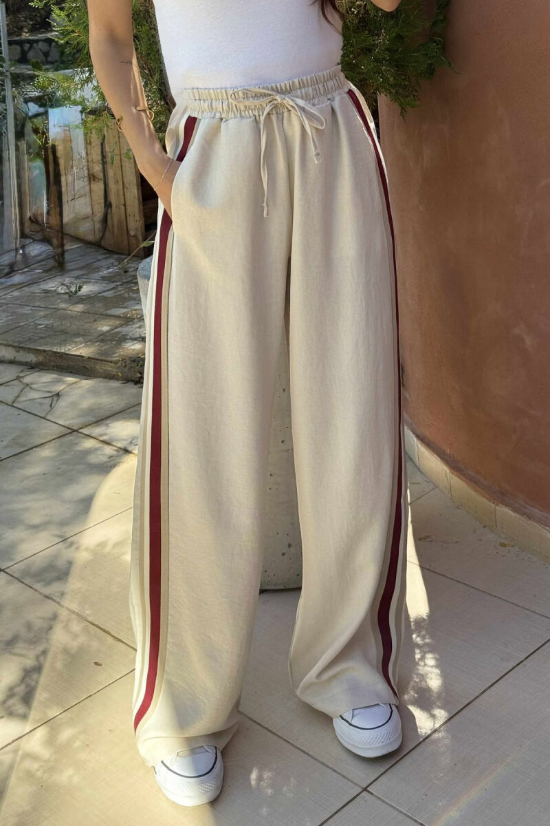 WIDE LEG STRIPED WOMEN TROUSERS CREAM/KREM - 4