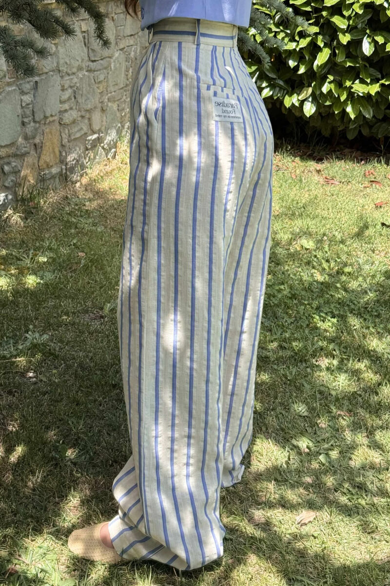 WIDE LEG STRIPED WOMEN TROUSERS CREAM/KREM - 7