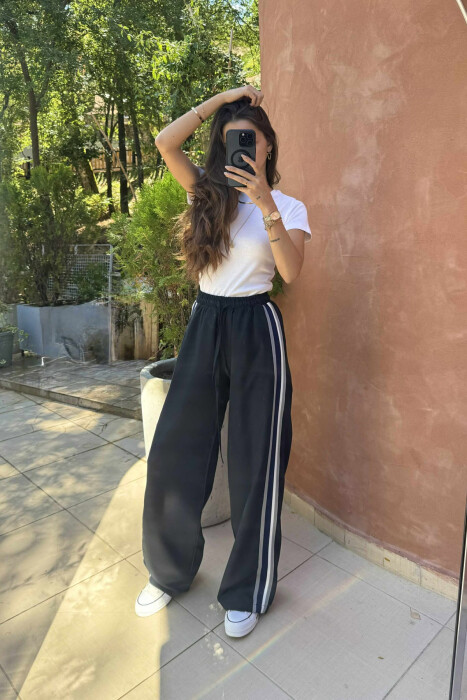 WIDE LEG STRIPED WOMEN TROUSERS DARK BLUE/BEE 