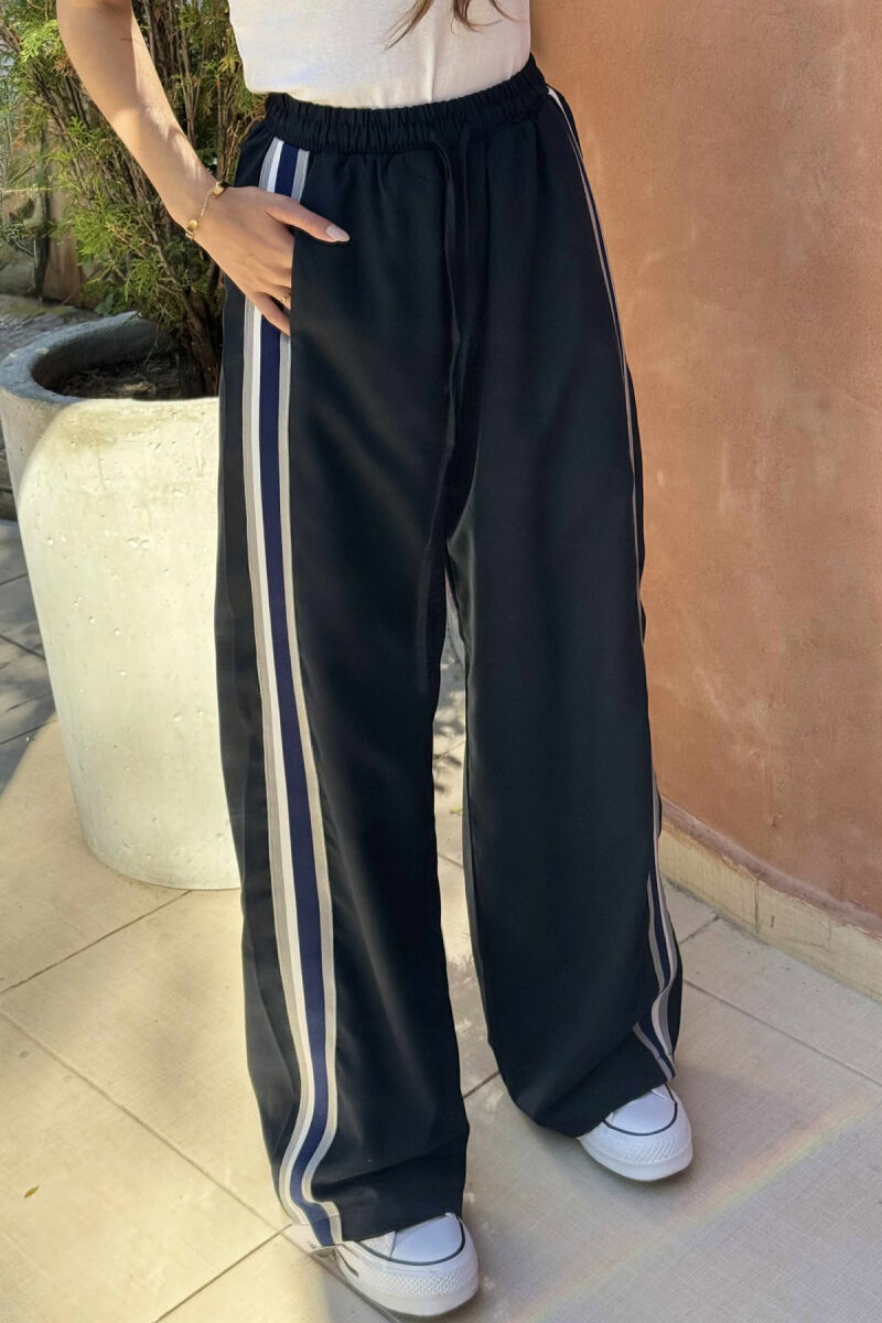 WIDE LEG STRIPED WOMEN TROUSERS DARK BLUE/BEE - 3