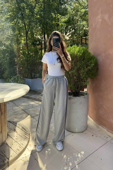 WIDE LEG STRIPED WOMEN TROUSERS LIGHT GREY/GZ - 1