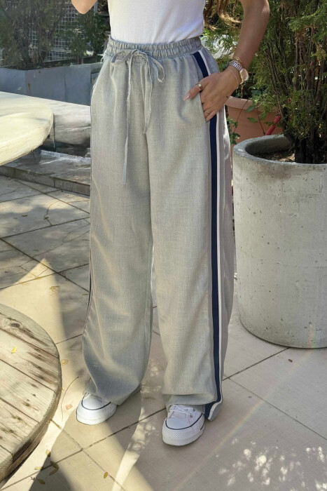 WIDE LEG STRIPED WOMEN TROUSERS LIGHT GREY/GZ - 2