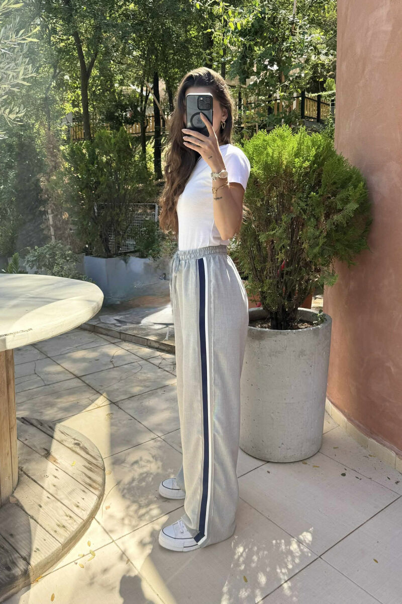 WIDE LEG STRIPED WOMEN TROUSERS LIGHT GREY/GZ - 4
