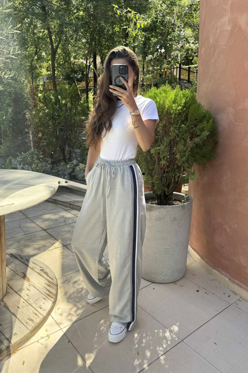 WIDE LEG STRIPED WOMEN TROUSERS LIGHT GREY/GZ - 5