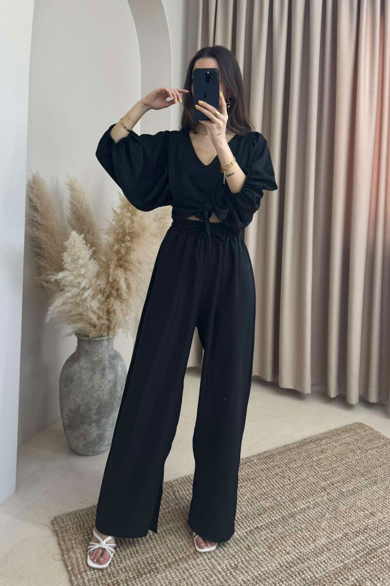 WIDE LEG TROUSERS+CROP LACING DETAIL WOMEN SET BLACK/ E ZEZE - 2