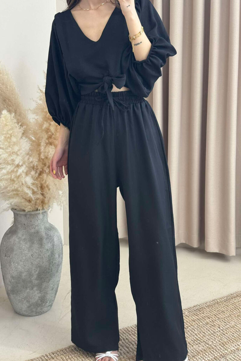 WIDE LEG TROUSERS+CROP LACING DETAIL WOMEN SET BLACK/ E ZEZE - 3