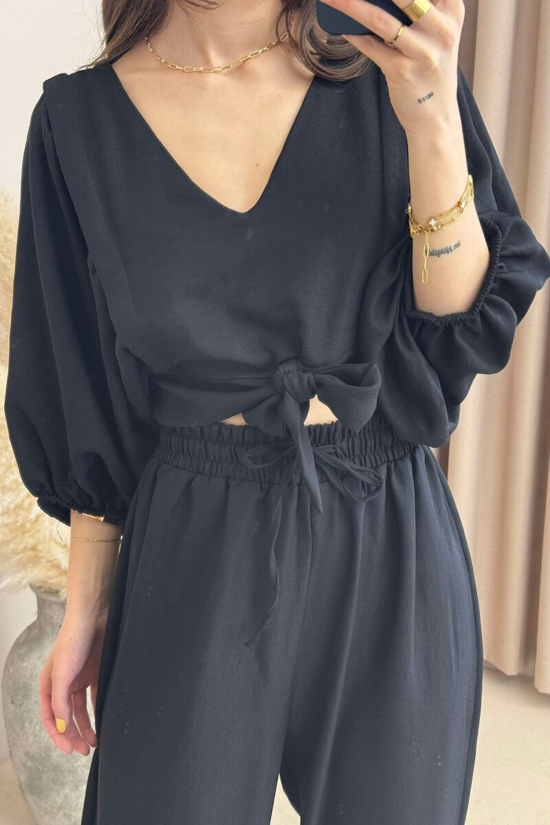 WIDE LEG TROUSERS+CROP LACING DETAIL WOMEN SET BLACK/ E ZEZE - 4