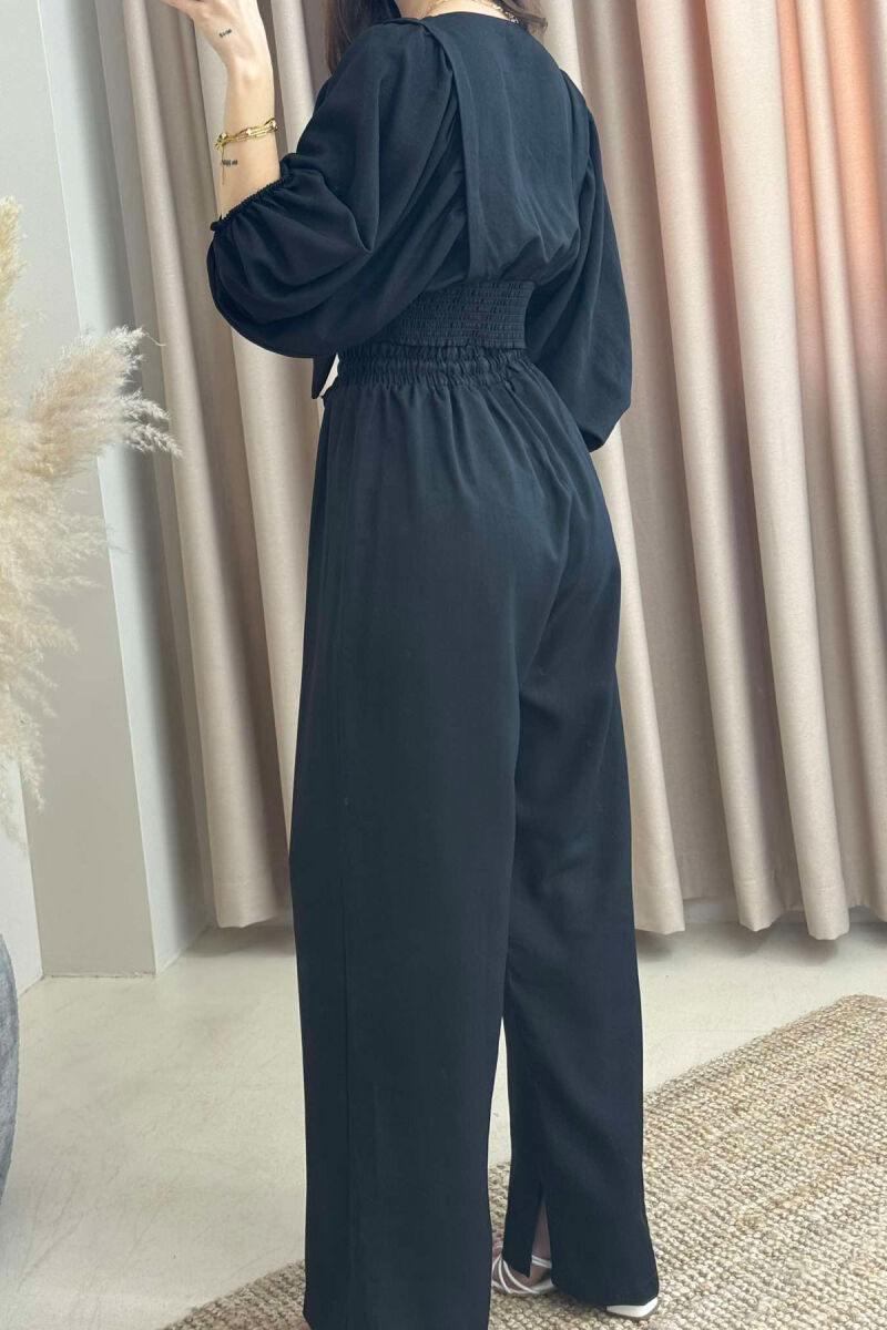 WIDE LEG TROUSERS+CROP LACING DETAIL WOMEN SET BLACK/ E ZEZE - 5