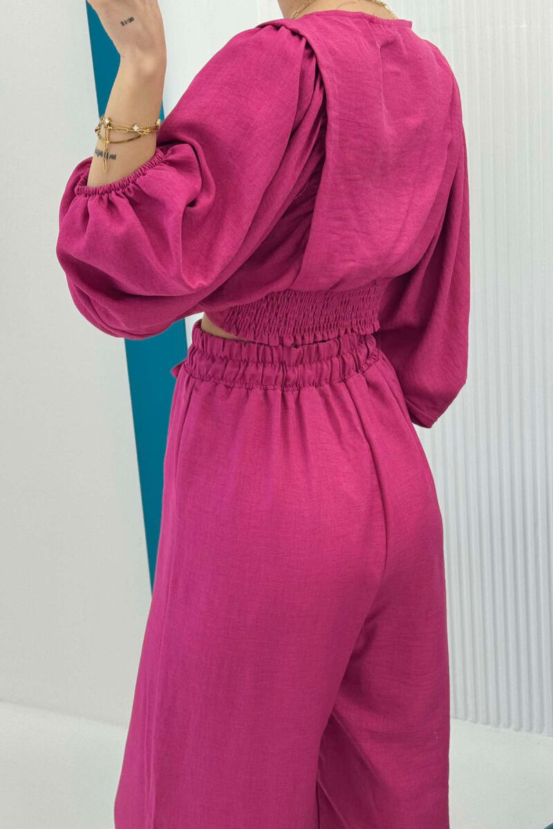WIDE LEG TROUSERS+CROP LACING DETAIL WOMEN SET FUCHSIA/CIKLAMI - 3