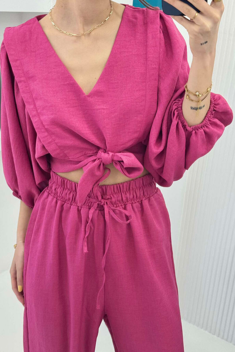 WIDE LEG TROUSERS+CROP LACING DETAIL WOMEN SET FUCHSIA/CIKLAMI - 4