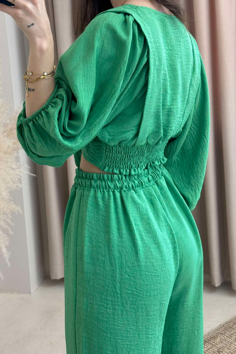 WIDE LEG TROUSERS+CROP LACING DETAIL WOMEN SET LIGHT GREEN/JEZB - 3