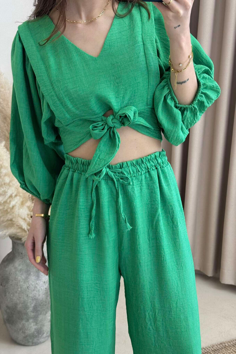 WIDE LEG TROUSERS+CROP LACING DETAIL WOMEN SET LIGHT GREEN/JEZB - 4