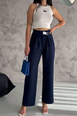 WIDE LEG TWO BUTTONS WOMAN TROUSERS BLUE/BLU 