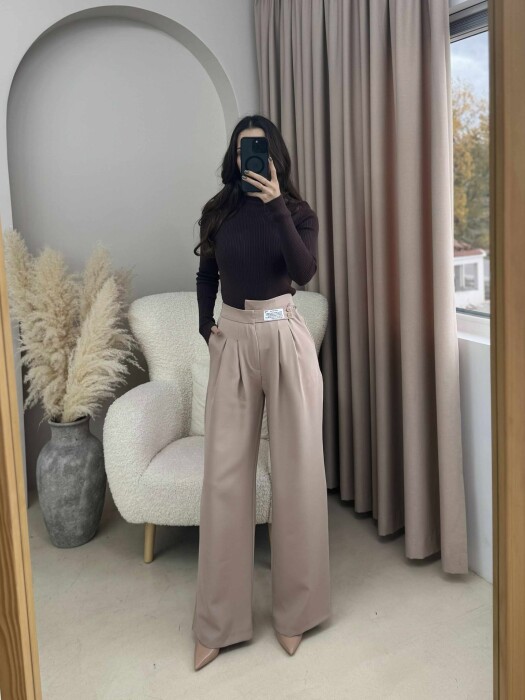 WIDE LEG ONE COLOR WOMAN TROUSERS BEIGE/BEZHE - 2