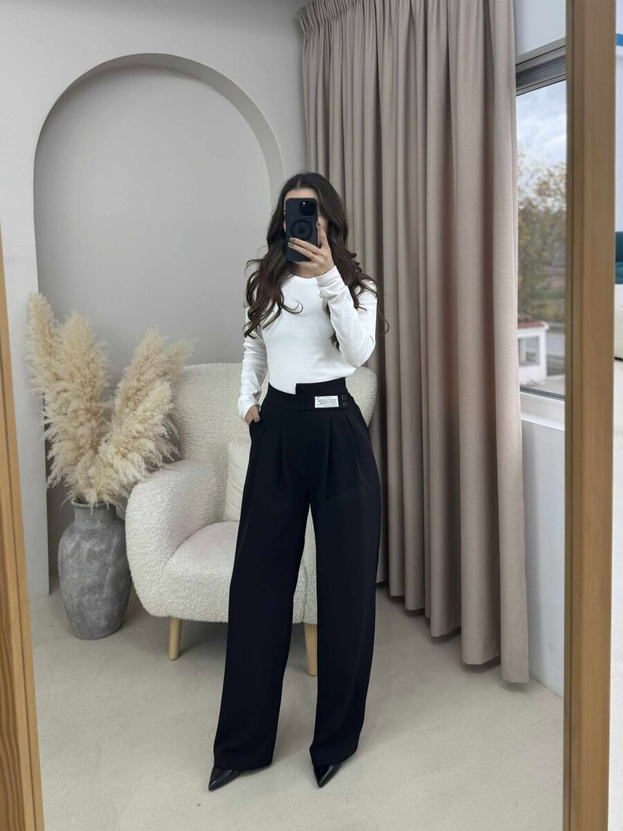 WIDE LEG ONE COLOR WOMAN TROUSERS BLACK/ E ZEZE - 1