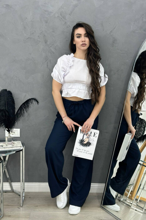 WIDE LEG ONE COLOR WOMAN TROUSERS BLUE/BLU - 2