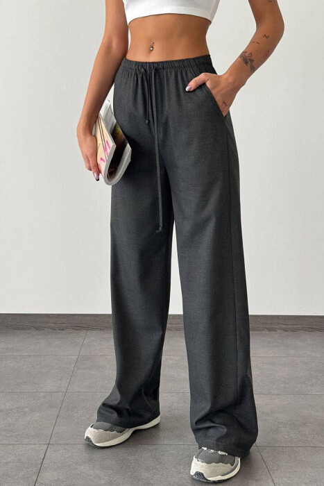 WIDE LEG ONE COLOR WOMAN TROUSERS DARK GREY/GEE 