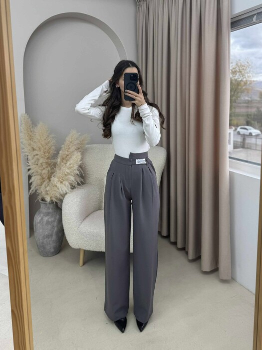 WIDE LEG ONE COLOR WOMAN TROUSERS DARK GREY/GEE 