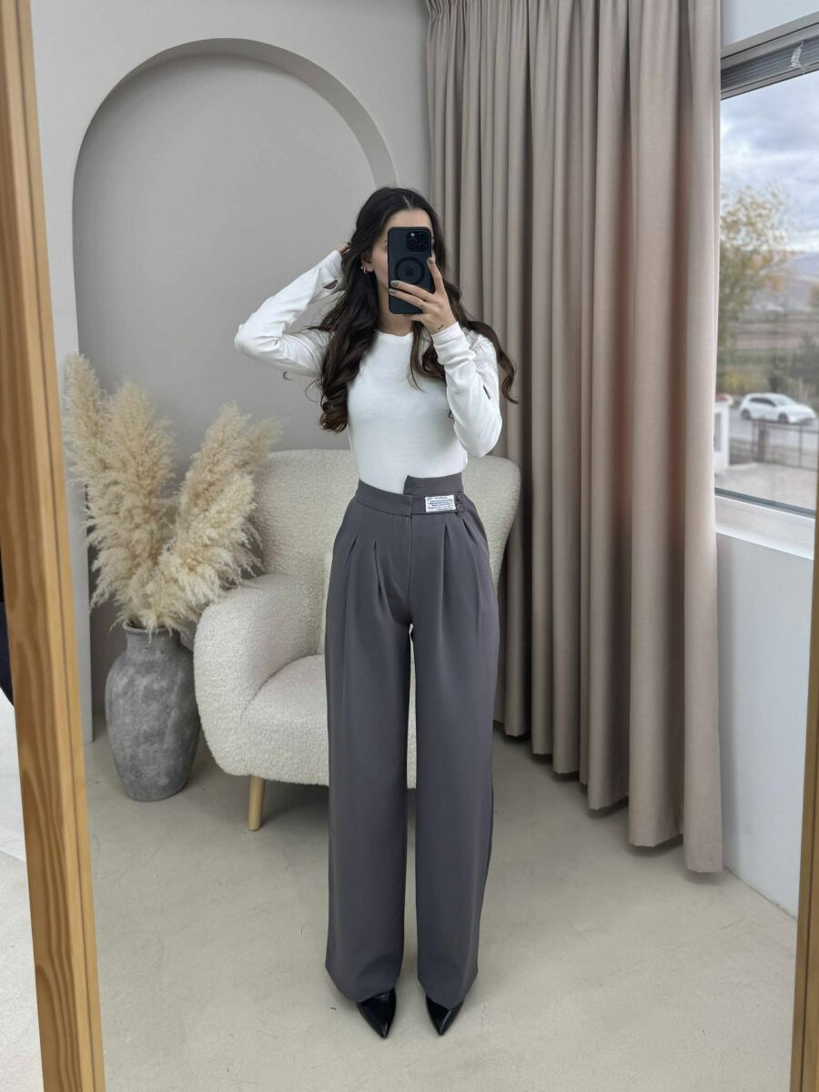 WIDE LEG ONE COLOR WOMAN TROUSERS DARK GREY/GEE - 1
