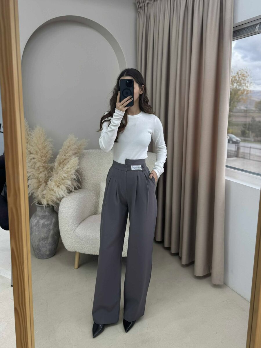 WIDE LEG ONE COLOR WOMAN TROUSERS DARK GREY/GEE - 2