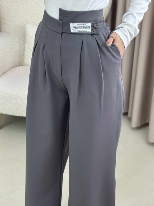 WIDE LEG ONE COLOR WOMAN TROUSERS DARK GREY/GEE - 4