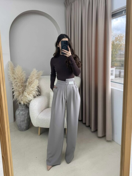WIDE LEG ONE COLOR WOMAN TROUSERS GREY/GRI 