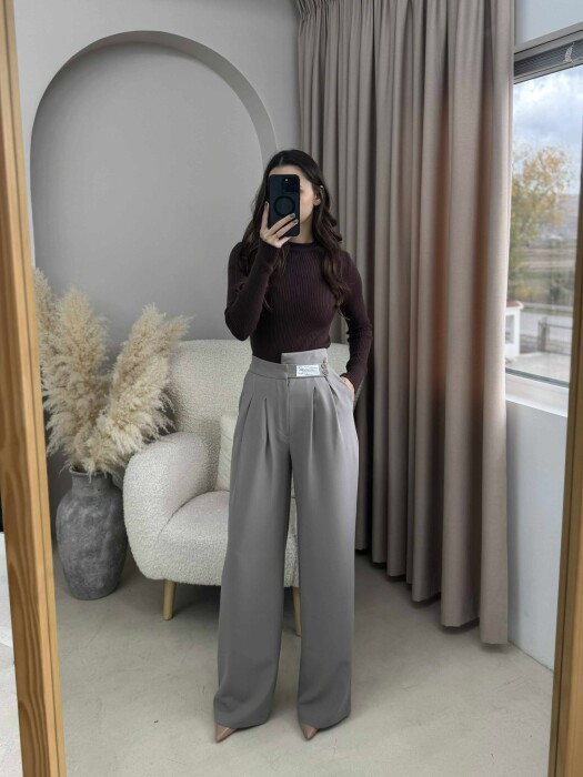 WIDE LEG ONE COLOR WOMAN TROUSERS GREY/GRI - 2