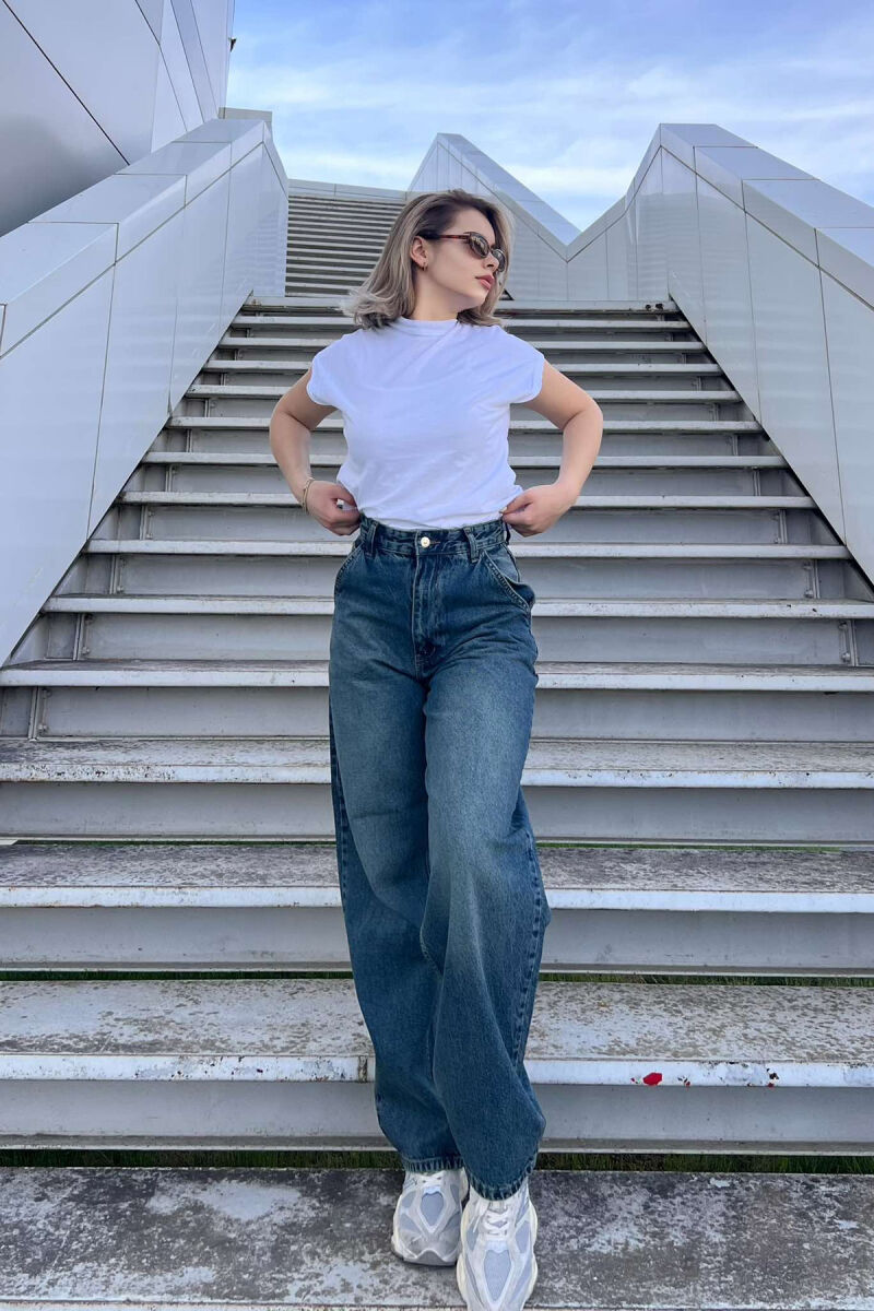 WIDE LEG WOMEN JEANS DARK BLUE/BEE - 1