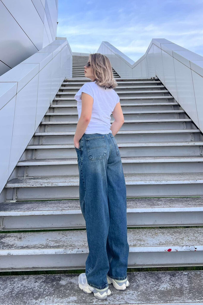 WIDE LEG WOMEN JEANS DARK BLUE/BEE - 3