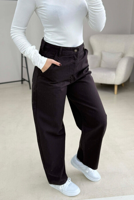 WIDE LEG WOMEN JEANS DARK BROWN/KAE - KLAUDIO FASHION