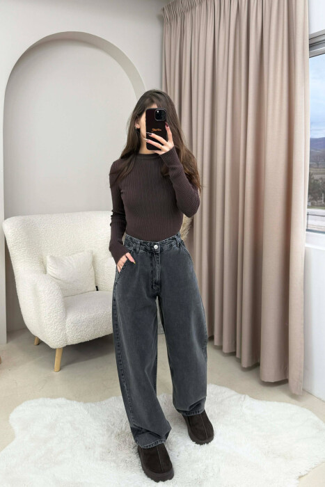 WIDE LEG WOMEN JEANS GREY/GRI - KLAUDIO FASHION