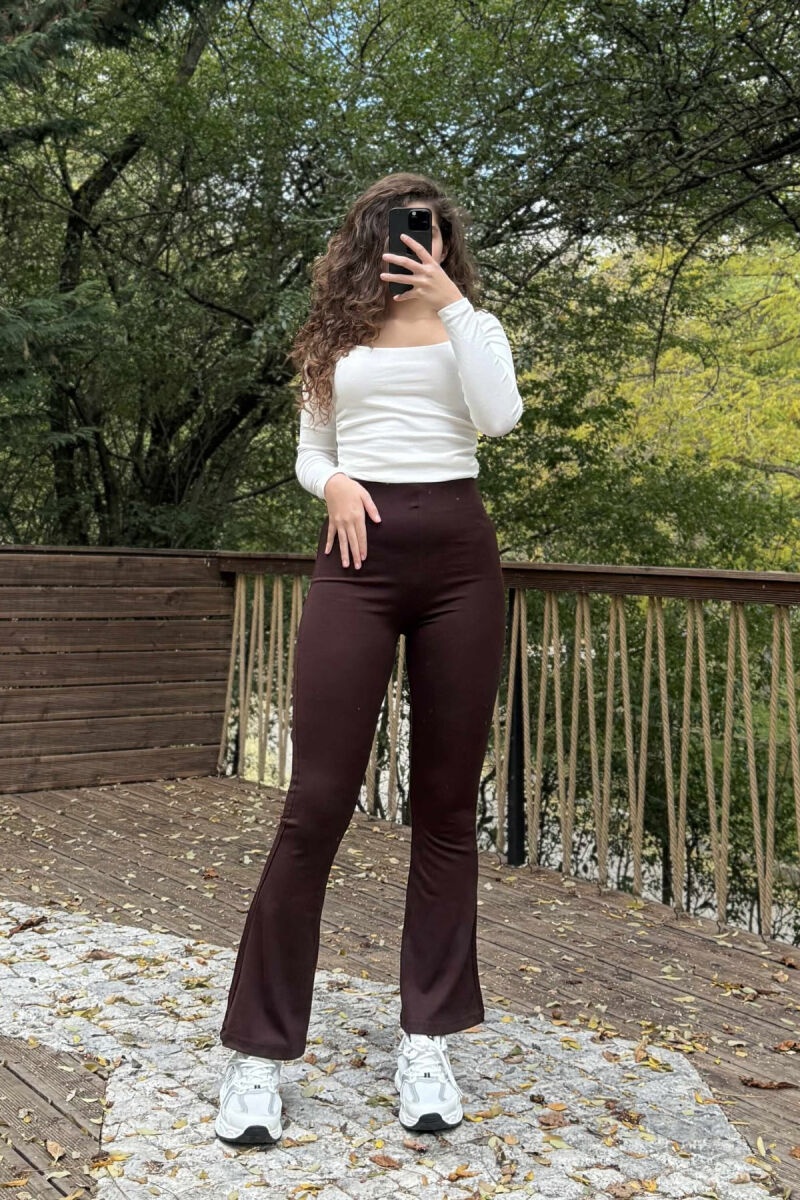 WIDE LEG WOMEN LEGGINGS BROWN/KAFE - 1