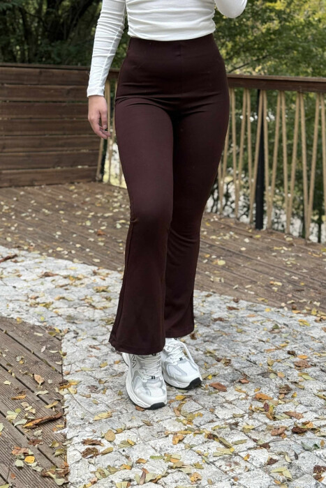 WIDE LEG WOMEN LEGGINGS BROWN/KAFE - 2