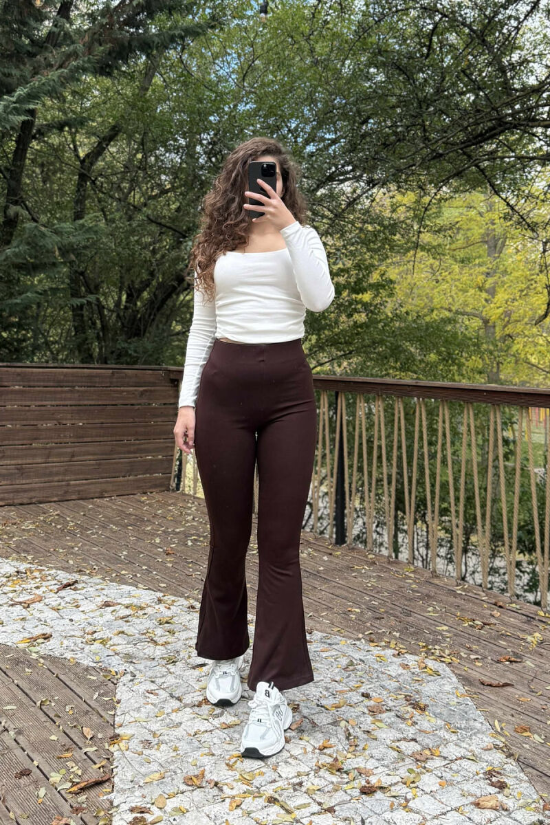 WIDE LEG WOMEN LEGGINGS BROWN/KAFE - 4