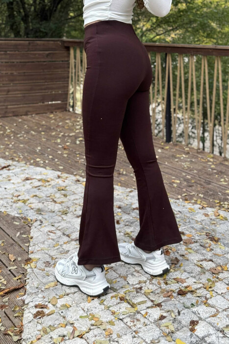 WIDE LEG WOMEN LEGGINGS BROWN/KAFE - 5